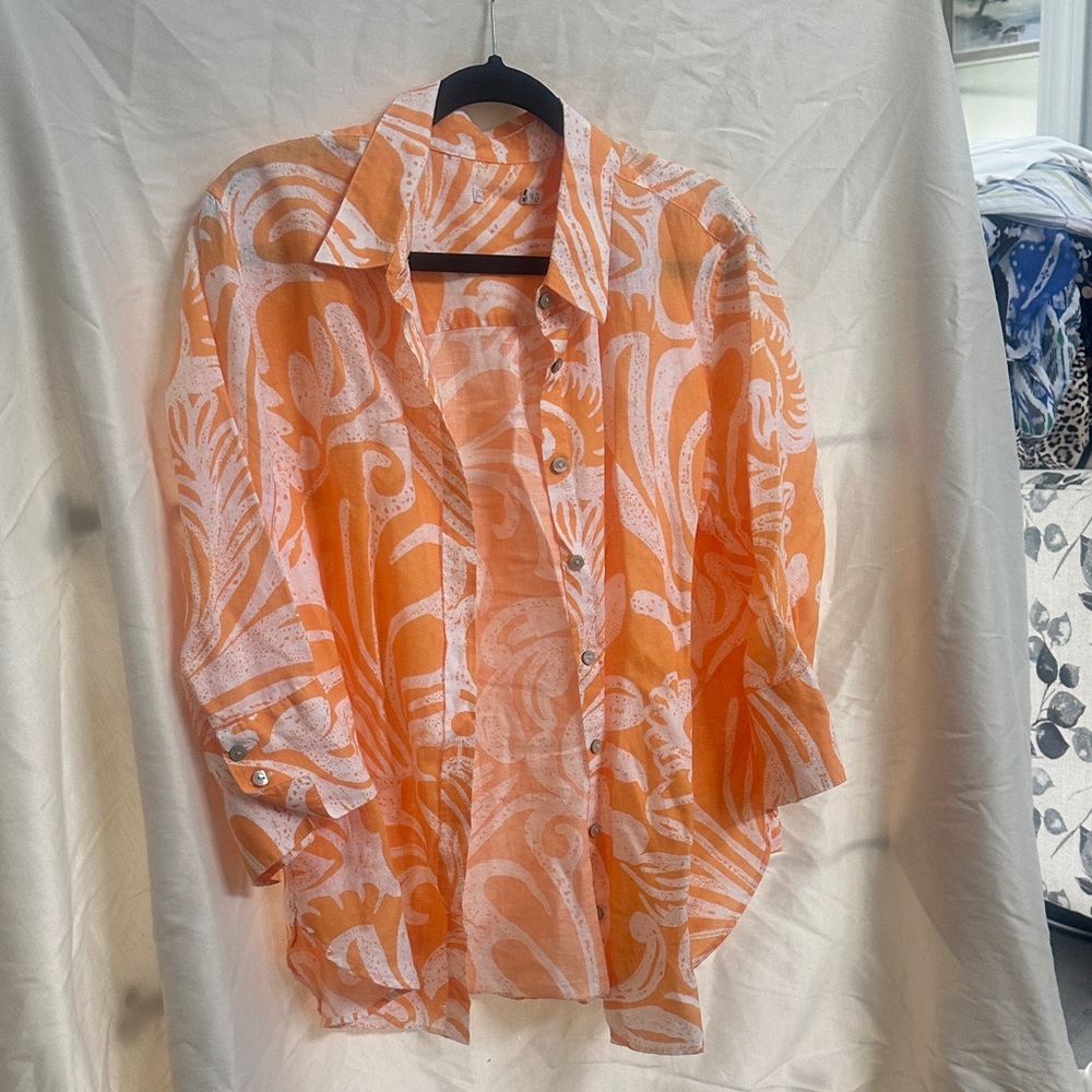 Chico's Orange and White Sheer Blouse